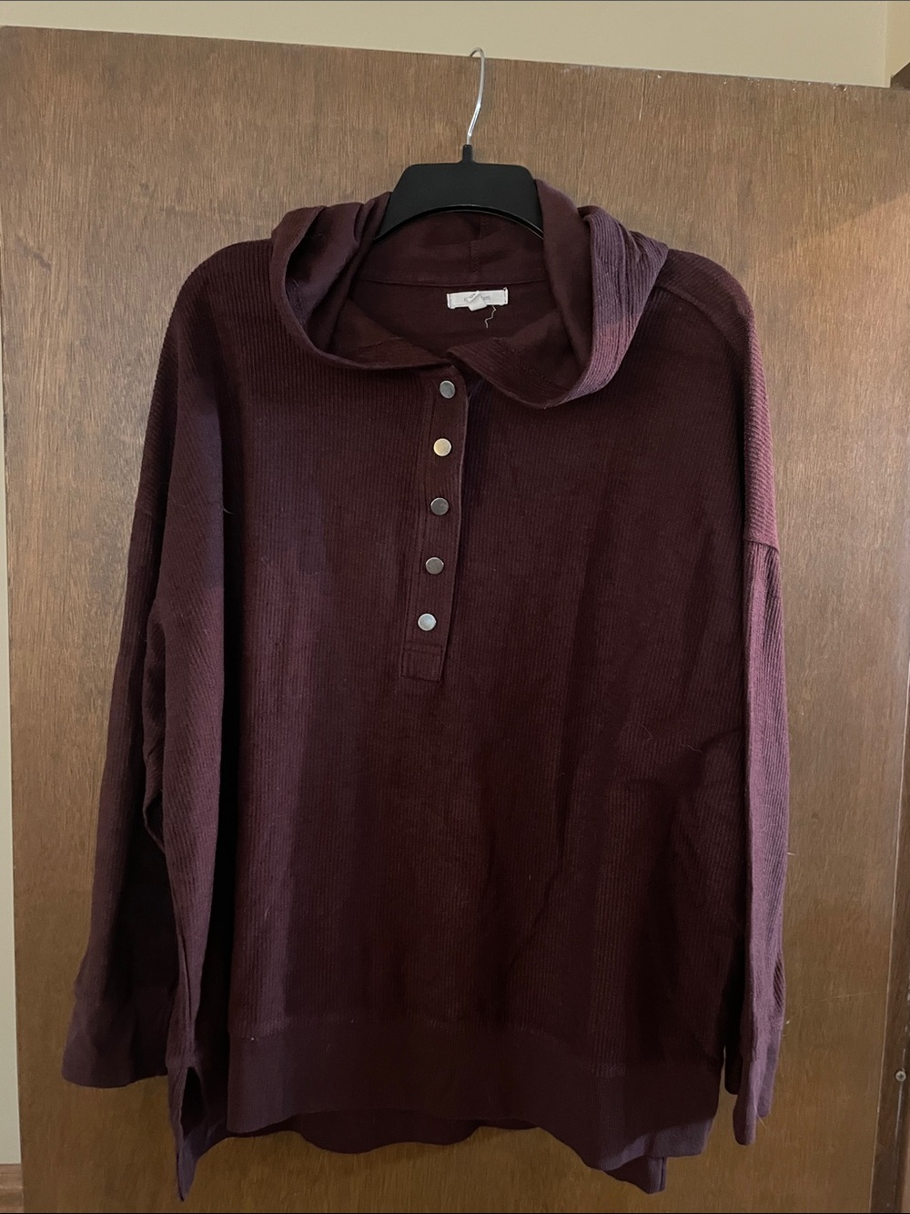 Maurices Plum Button-Placket Hooded Sweater